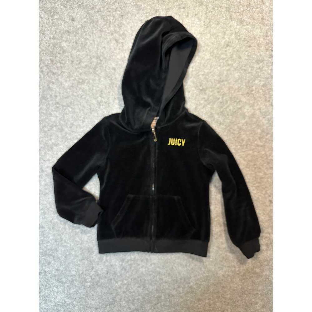 Juicy Couture Velour Zip-Up Hoodie 4T Black Gold Logo Velour
